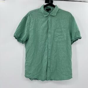 Magaschoni Linen Blend Button Up Mens Medium Short Sleeve Seafoam Green Shirt